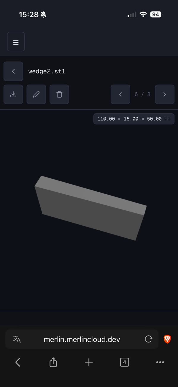 Merlin STL 3D model viewer on a phone